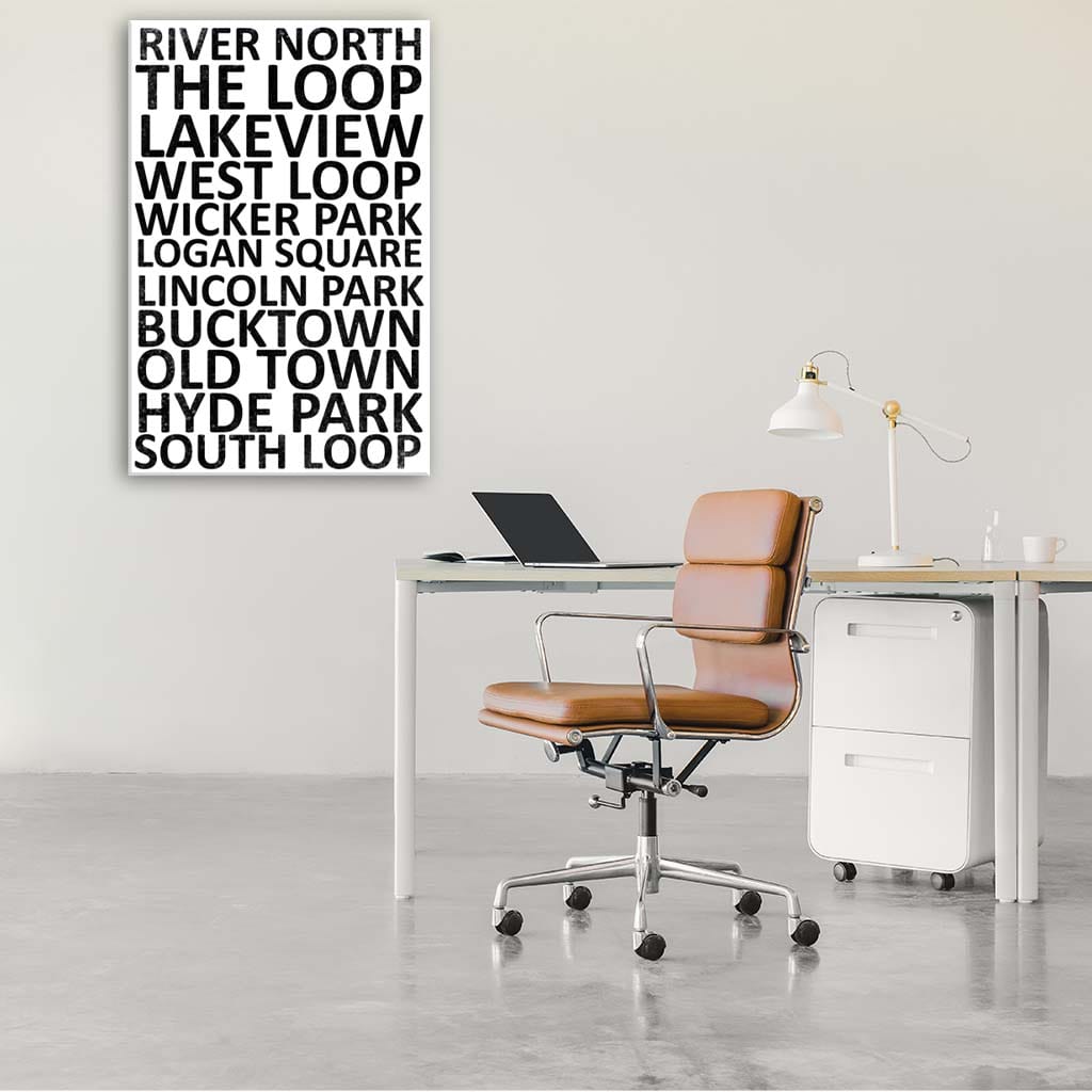 Chicago Neighborhood Canvas Wall Art Print - White