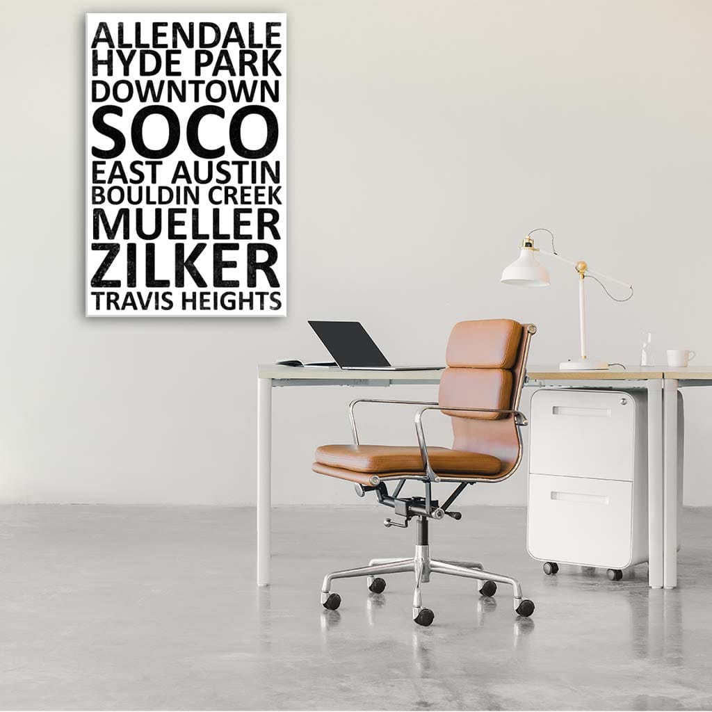 Austin Neighborhood Canvas Wall Art Print - White