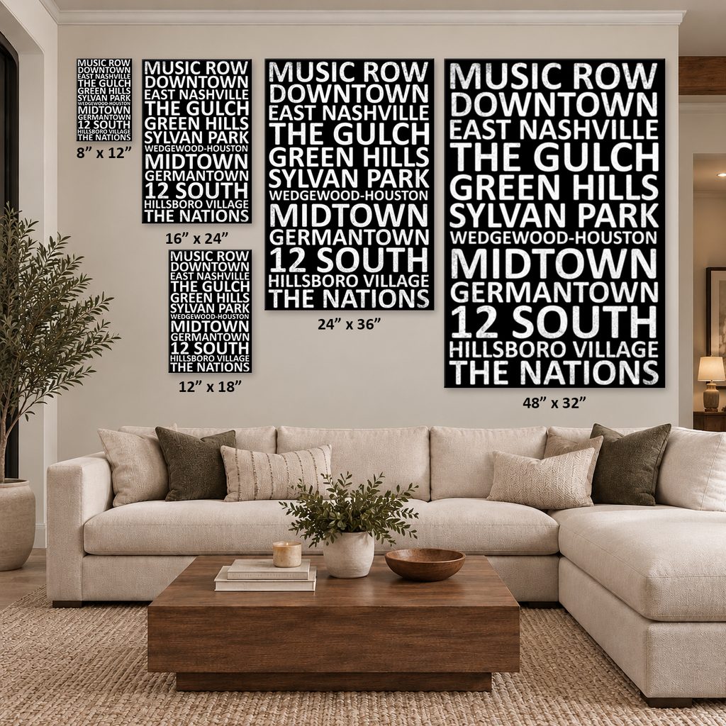 Nashville Neighborhood Canvas Wall Art Print - Black