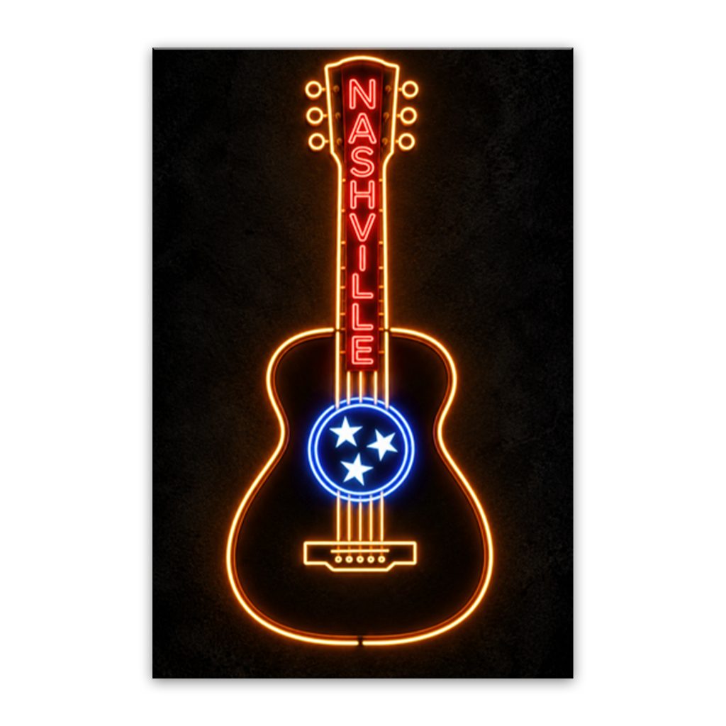 Nashville Neon Guitar Canvas Wall Art Print