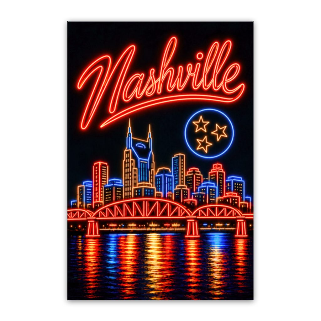 Nashville Neon Skyline Poster Canvas Wall Art Print