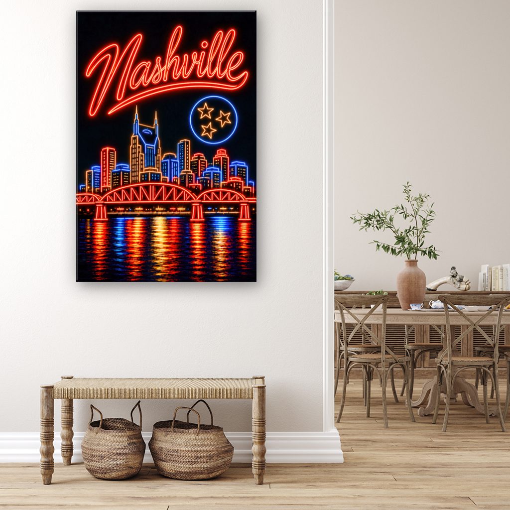 Nashville Neon Skyline Poster Canvas Wall Art Print