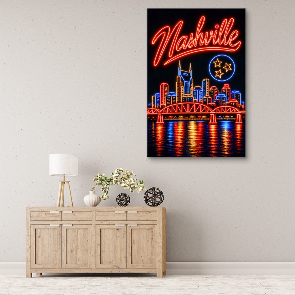 Nashville Neon Skyline Poster Canvas Wall Art Print