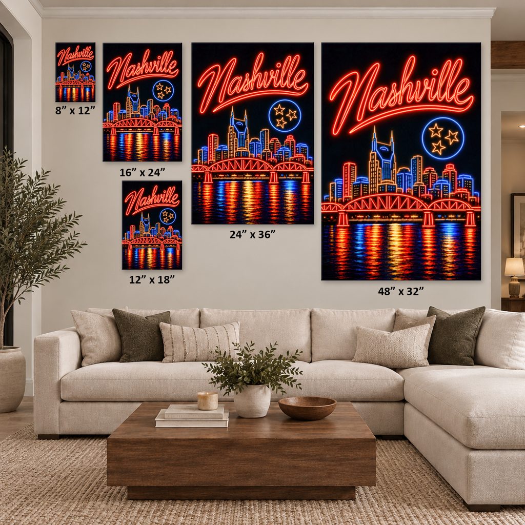Nashville Neon Skyline Poster Canvas Wall Art Print