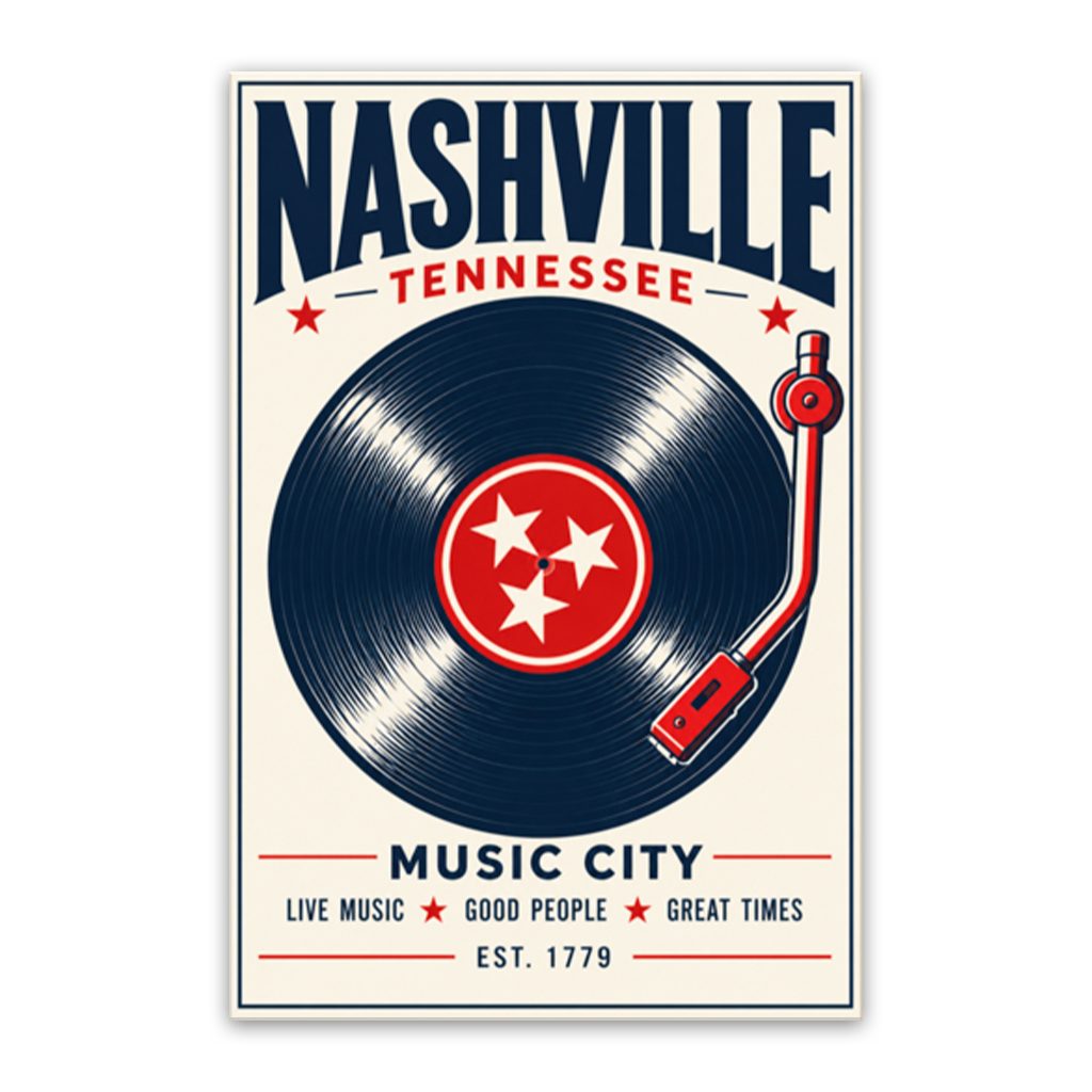Nashville Record Poster Canvas Wall Art Print