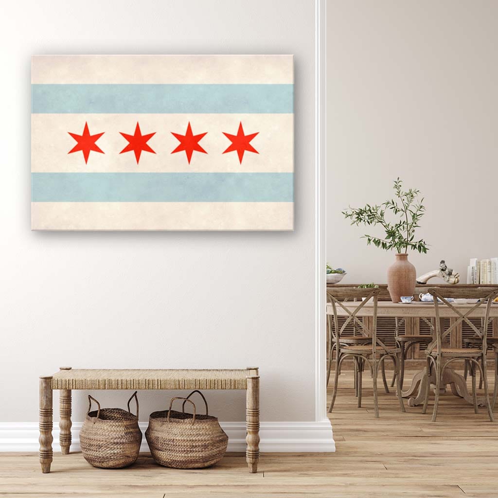 Distressed Chicago Flag Canvas Wall Art Print