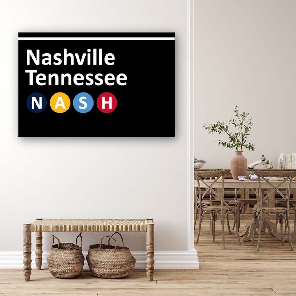 Nashville Subway Sign Canvas Wall Art Print - Black