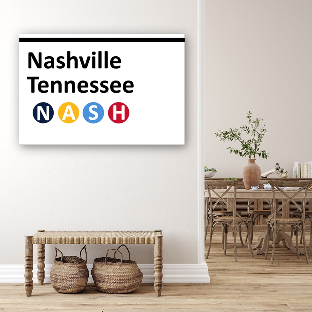 Nashville Subway Sign Canvas Wall Art Print - White