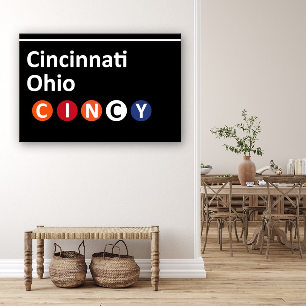 Cincinnati Subway Sign Canvas Wall Art Print - Black