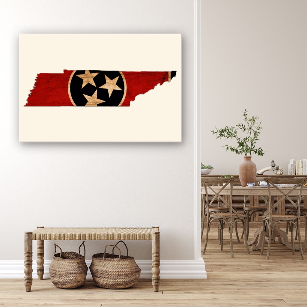 Rustic Tennessee Flag Silhouette Canvas Wall Art Print