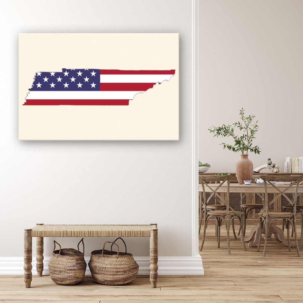Tennessee American Flag Silhouette Canvas Wall Art Print