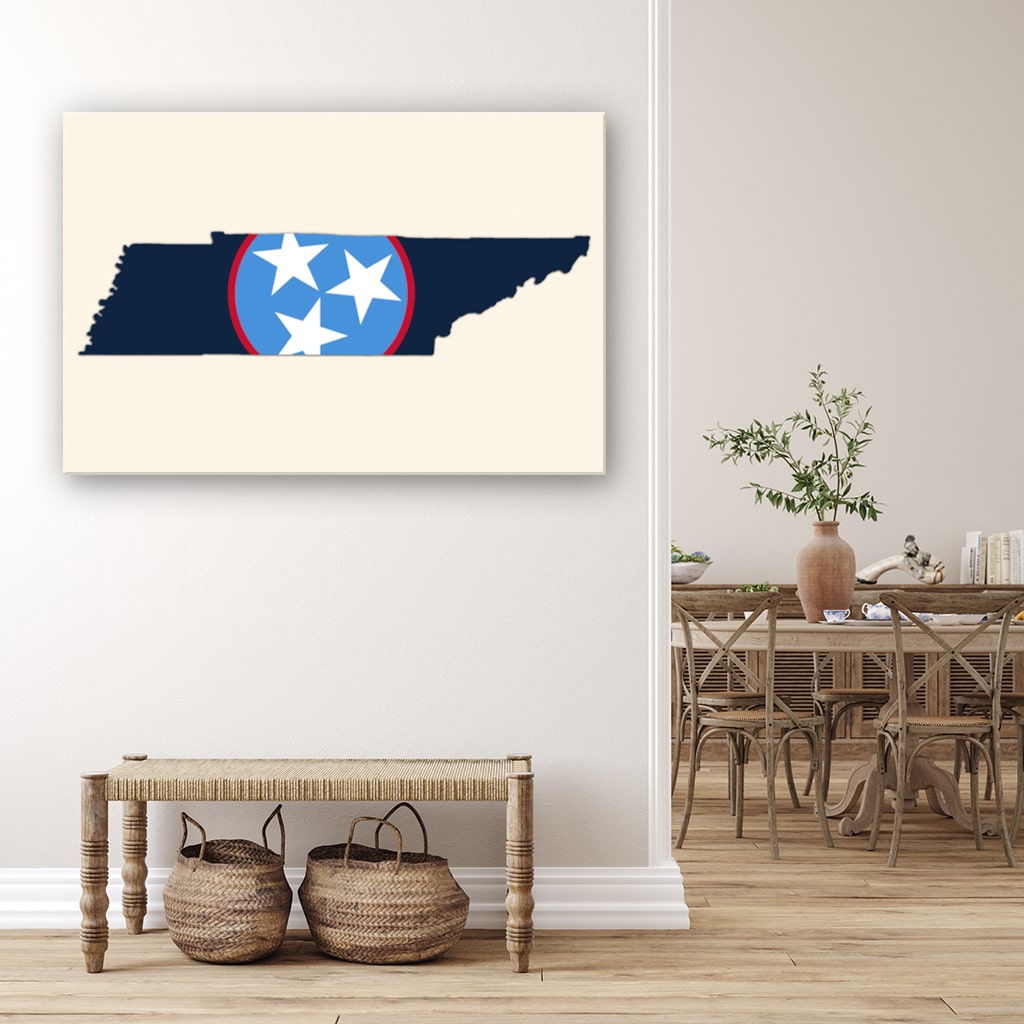 Navy & Teal Tennessee Flag Silhouette Canvas Wall Art Print
