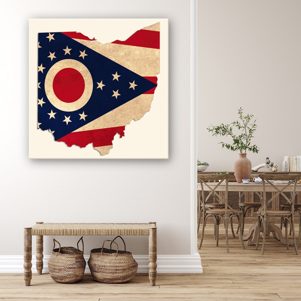 Distressed Ohio Flag Silhouette Canvas Wall Art Print