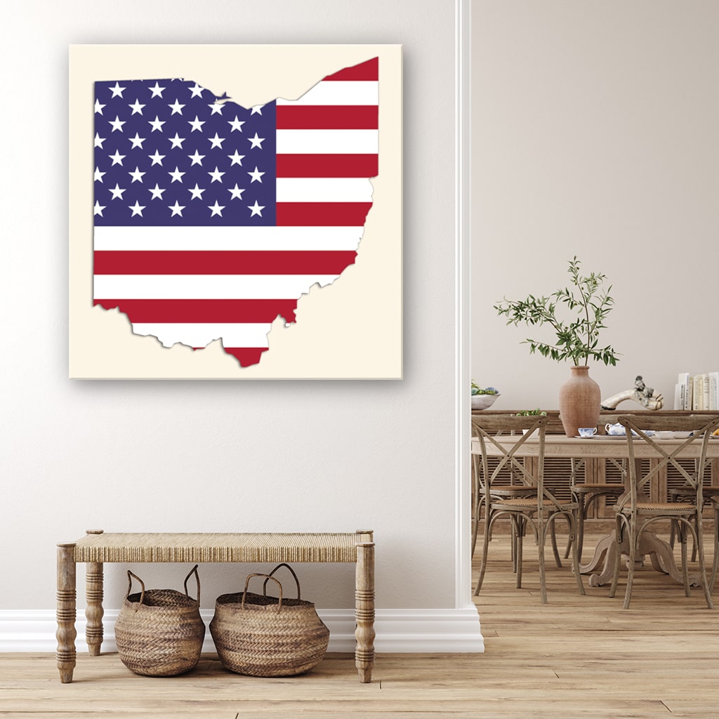 Ohio American Flag Silhouette Canvas Wall Art Print