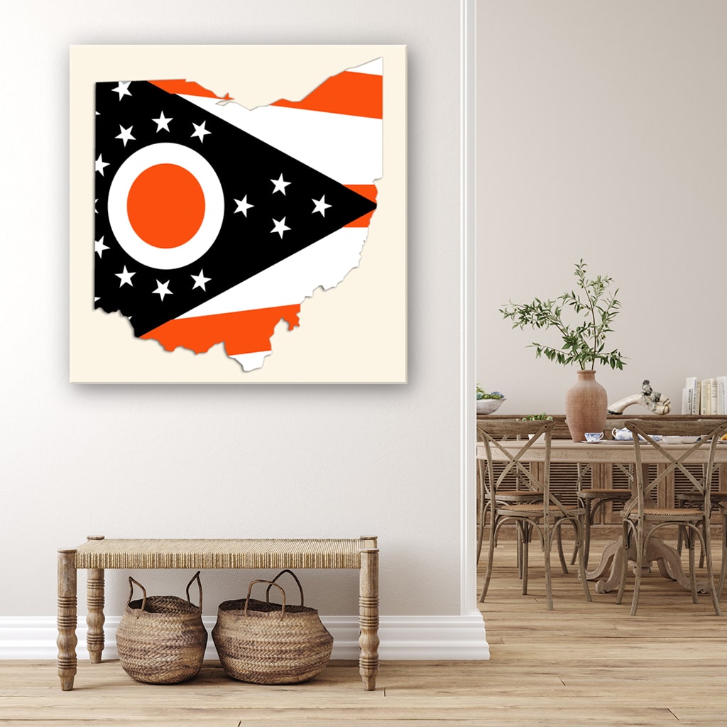 Brown and Orange Ohio Flag Silhouette Canvas Wall Art Print