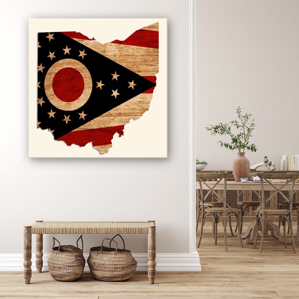Rustic Ohio Flag Silhouette Canvas Wall Art Print