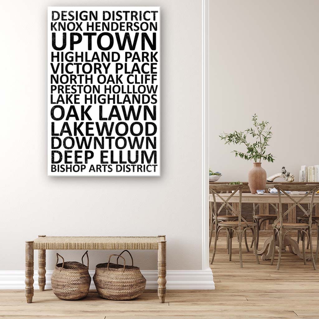 Dallas Neighborhood Canvas Wall Art Print - White