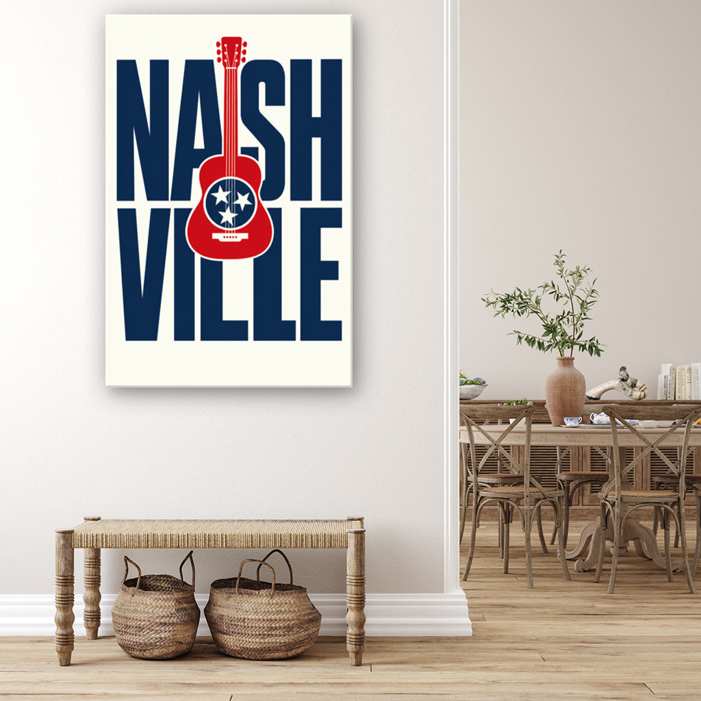 Nashville Guitar Poster Canvas Wall Art Print