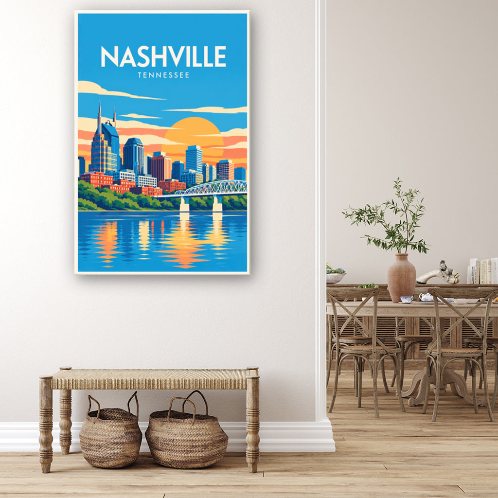 Nashville Travel Poster Canvas Wall Art Print