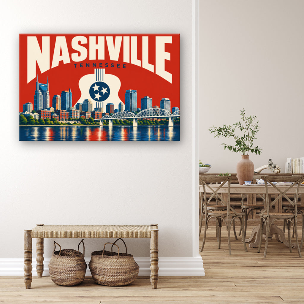 Nashville Skyline Guitar Canvas Wall Art Print