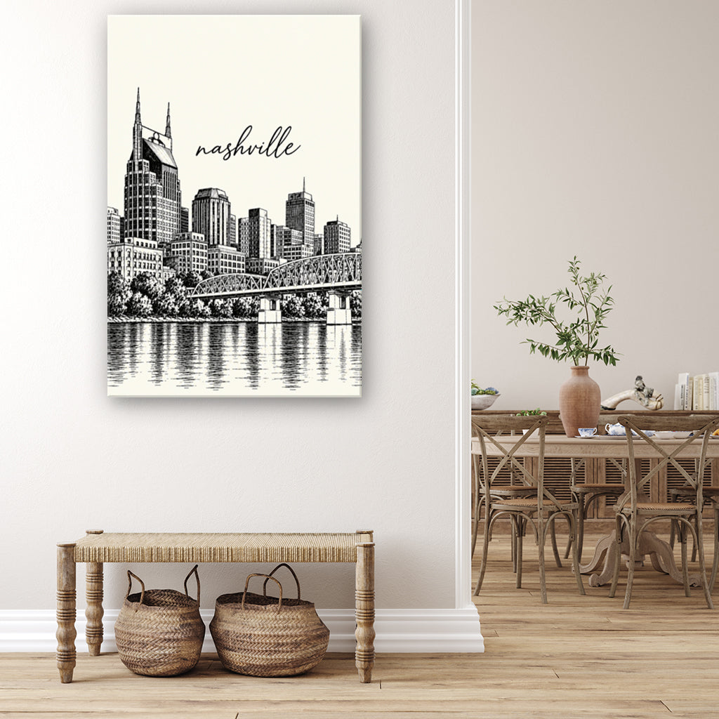 Nashville Sketch Canvas Wall Art Print