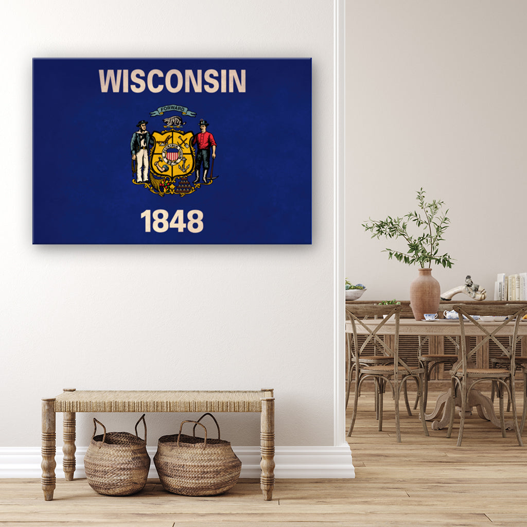 Distressed Wisconsin Flag Canvas Art Print