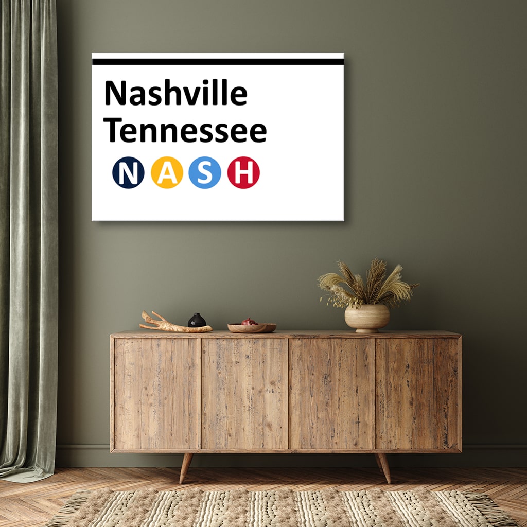 Nashville Subway Sign Canvas Wall Art Print - White