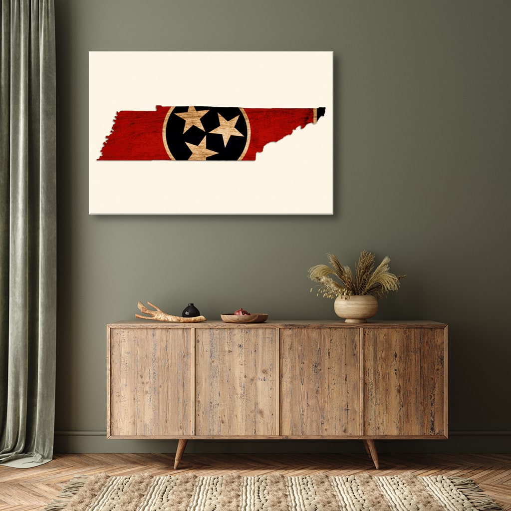 Rustic Tennessee Flag Silhouette Canvas Wall Art Print