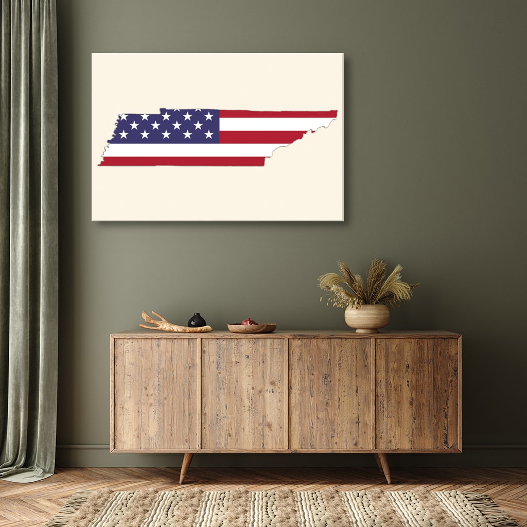Tennessee American Flag Silhouette Canvas Wall Art Print