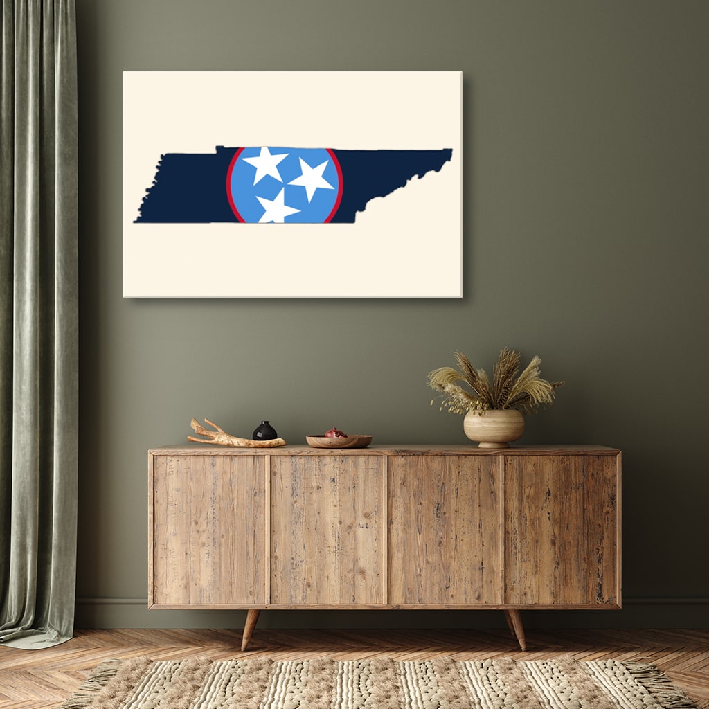 Navy & Teal Tennessee Flag Silhouette Canvas Wall Art Print