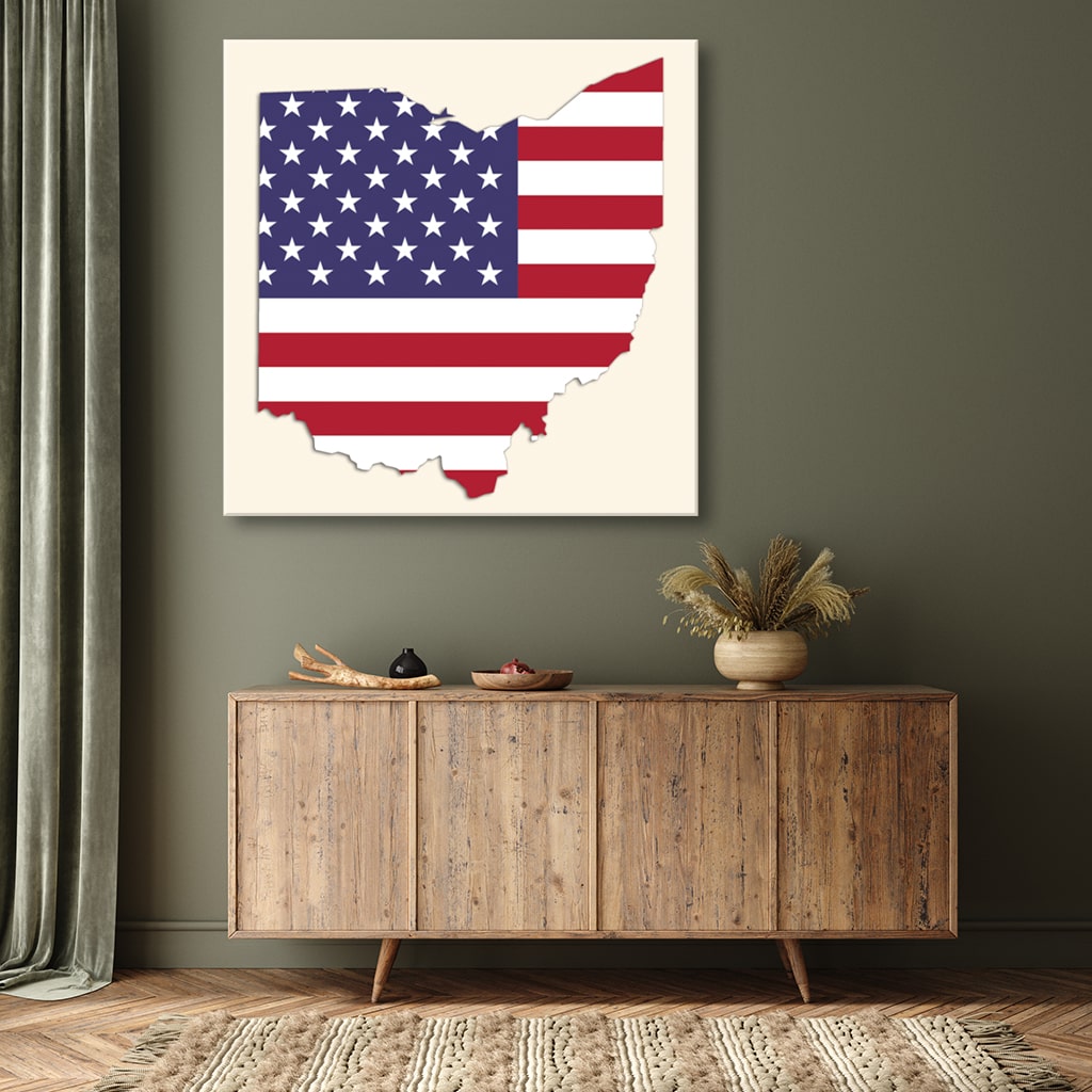 Ohio American Flag Silhouette Canvas Wall Art Print