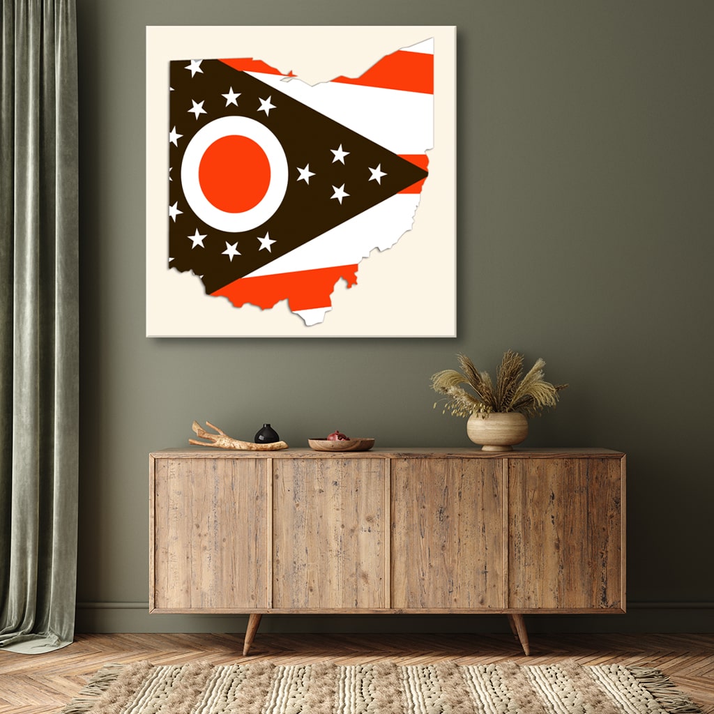 Brown and Orange Ohio Flag Silhouette Canvas Wall Art Print