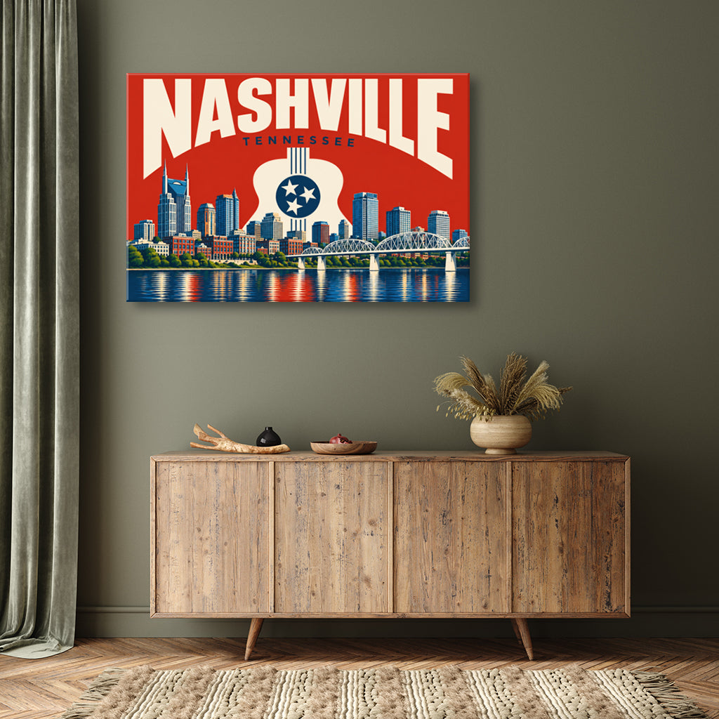 Nashville Skyline Guitar Canvas Wall Art Print