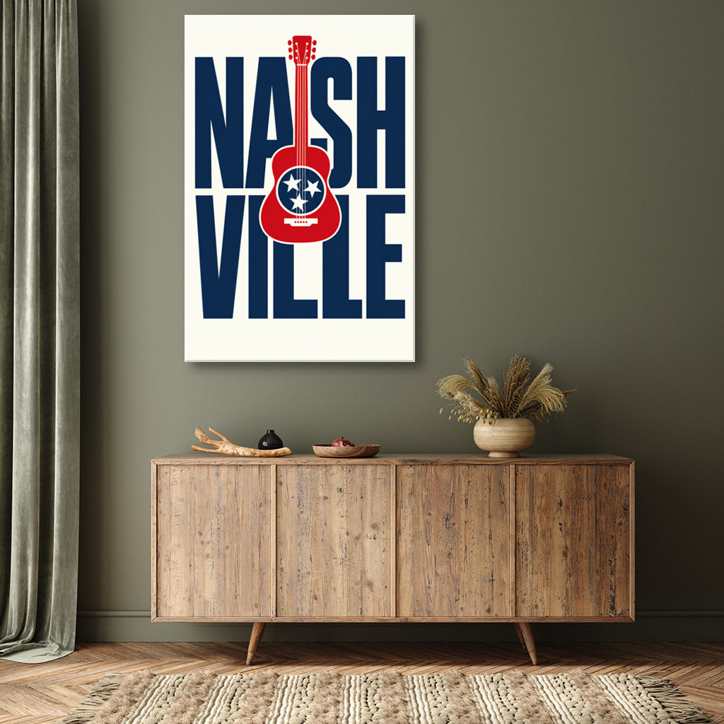 Nashville Guitar Poster Canvas Wall Art Print