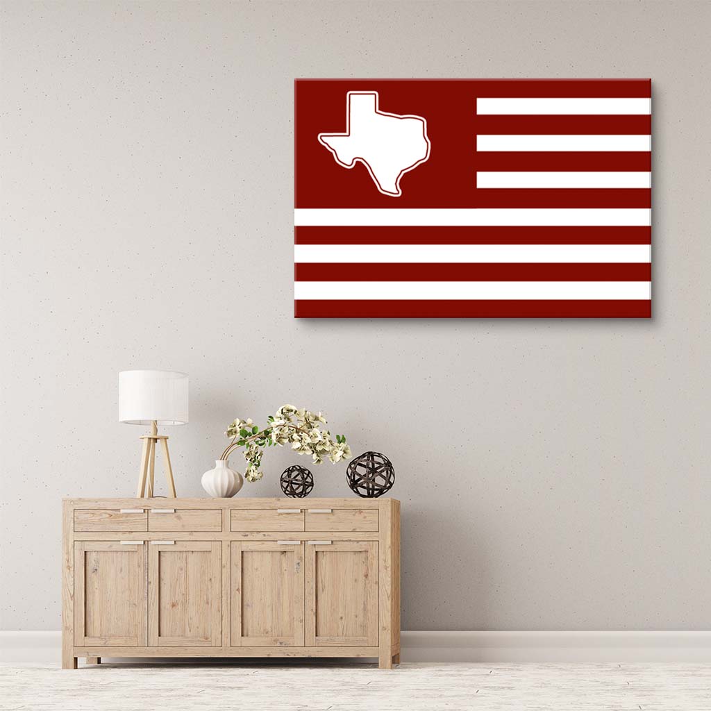Maroon and White Texas American Flag Canvas Wall Art Print