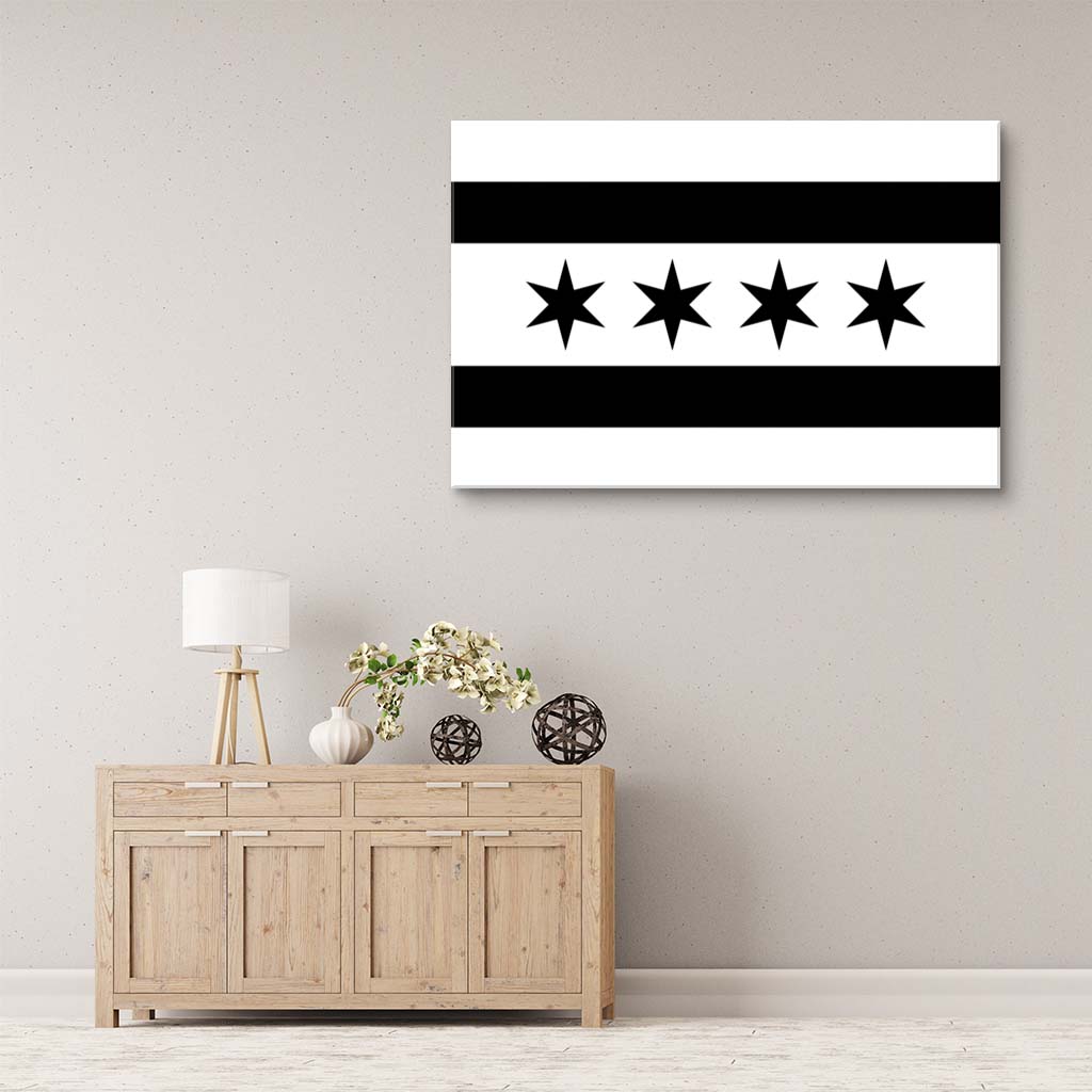 Black & White Chicago Flag Canvas Wall Art Print