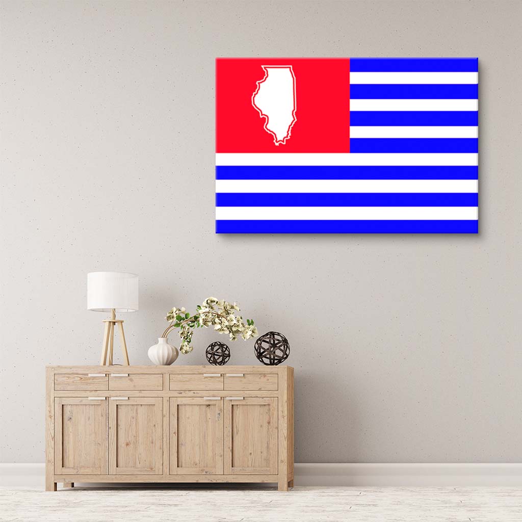 Blue and Red Illinois American Flag Canvas Wall Art Print