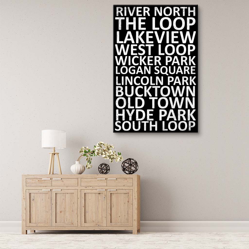 Chicago Neighborhood Canvas Wall Art Print - Black