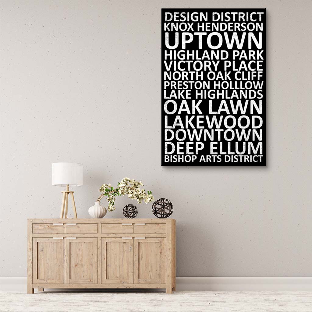 Dallas Neighborhood Canvas Wall Art Print - Black