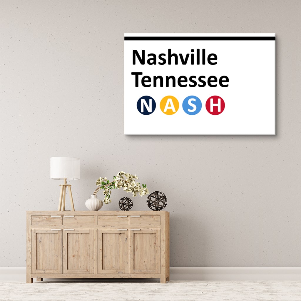 Nashville Subway Sign Canvas Wall Art Print - White