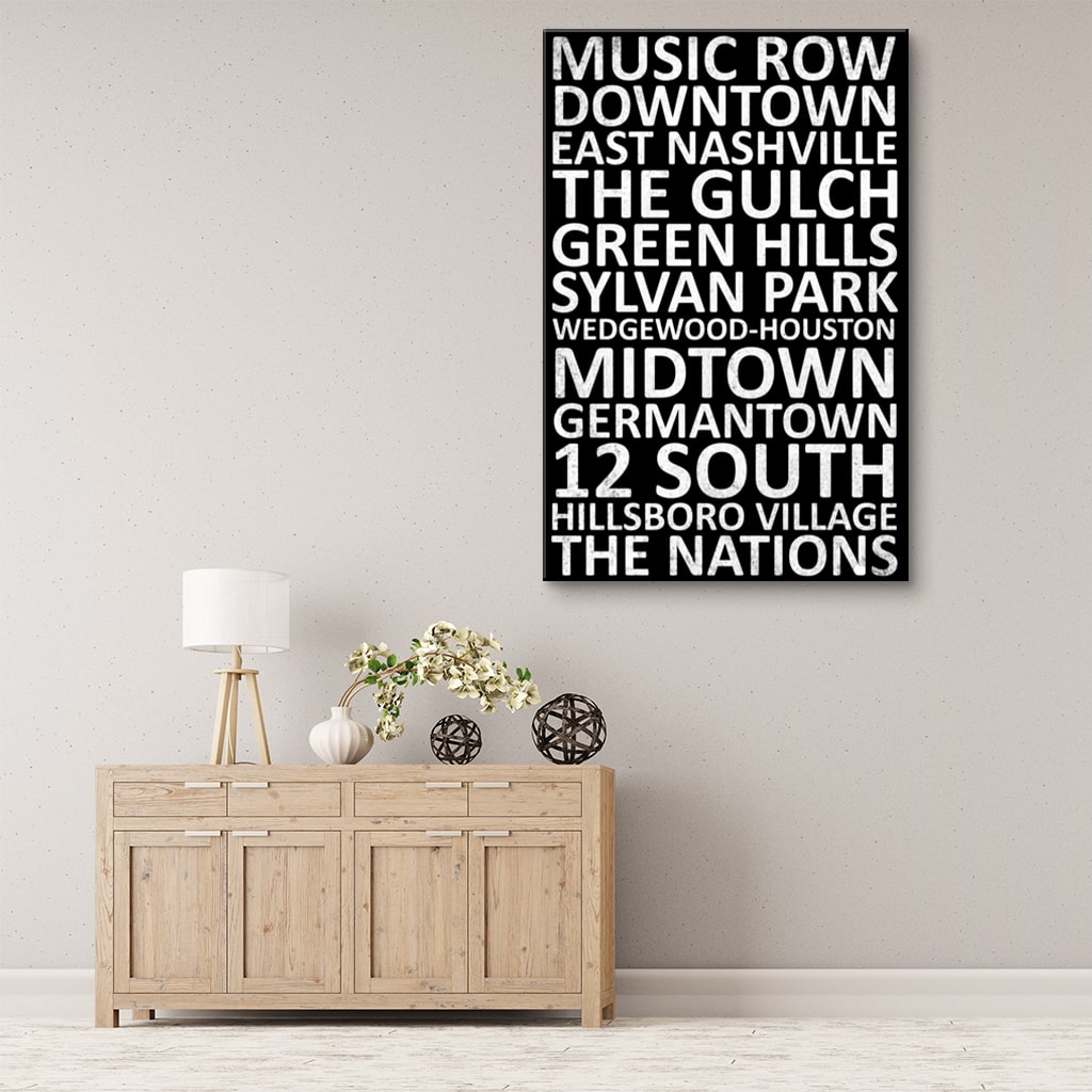 Nashville Neighborhood Canvas Wall Art Print - Black