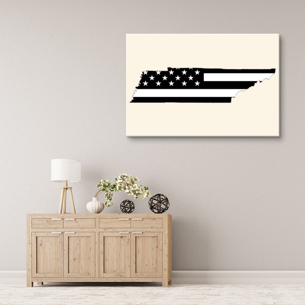 Tennessee Black & White American Flag Silhouette Canvas Wall Art Print