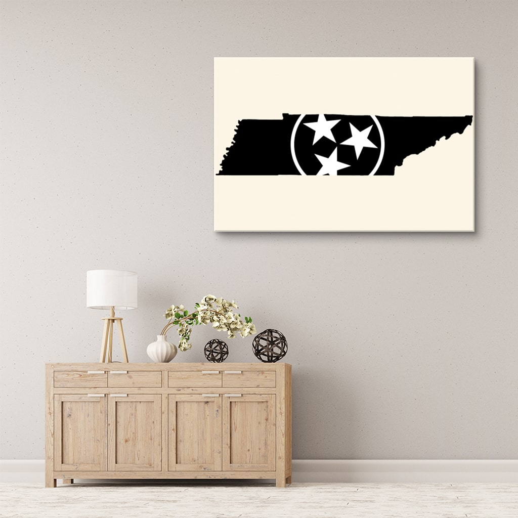 Black & White Tennessee Flag Silhouette Canvas Wall Art Print