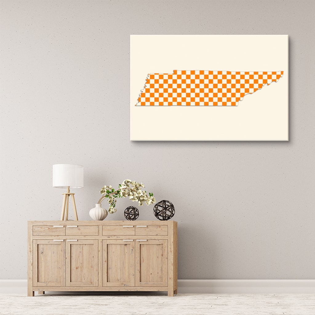 Orange & White Checkerboard Tennessee Silhouette Canvas Wall Art Print
