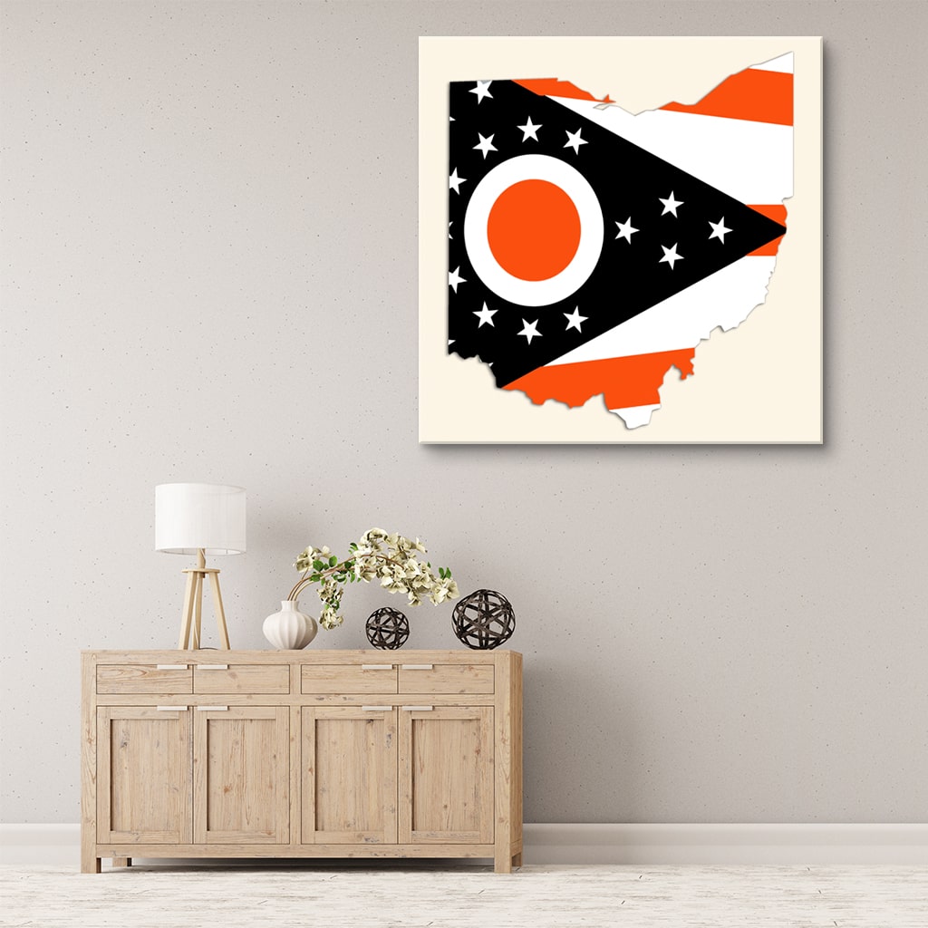 Brown and Orange Ohio Flag Silhouette Canvas Wall Art Print