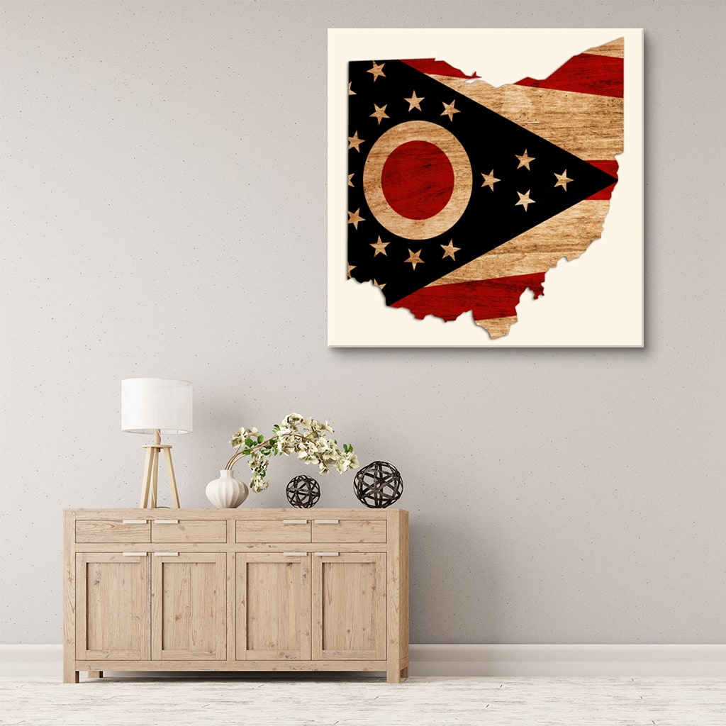 Rustic Ohio Flag Silhouette Canvas Wall Art Print