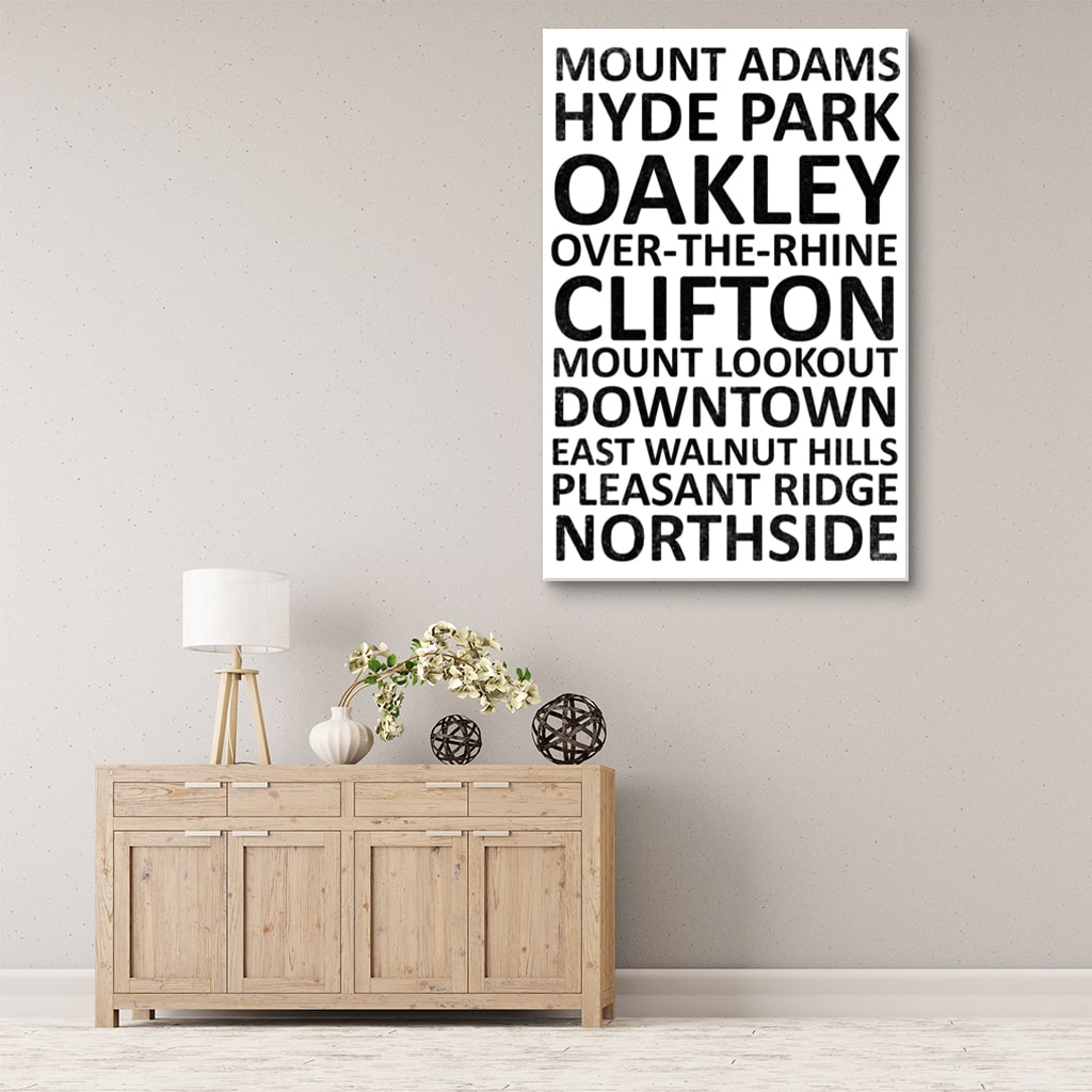 Cincinnati Neighborhood Canvas Wall Art Print - White