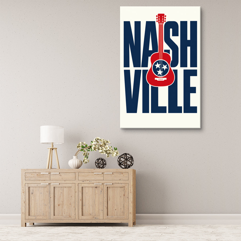 Nashville Guitar Poster Canvas Wall Art Print