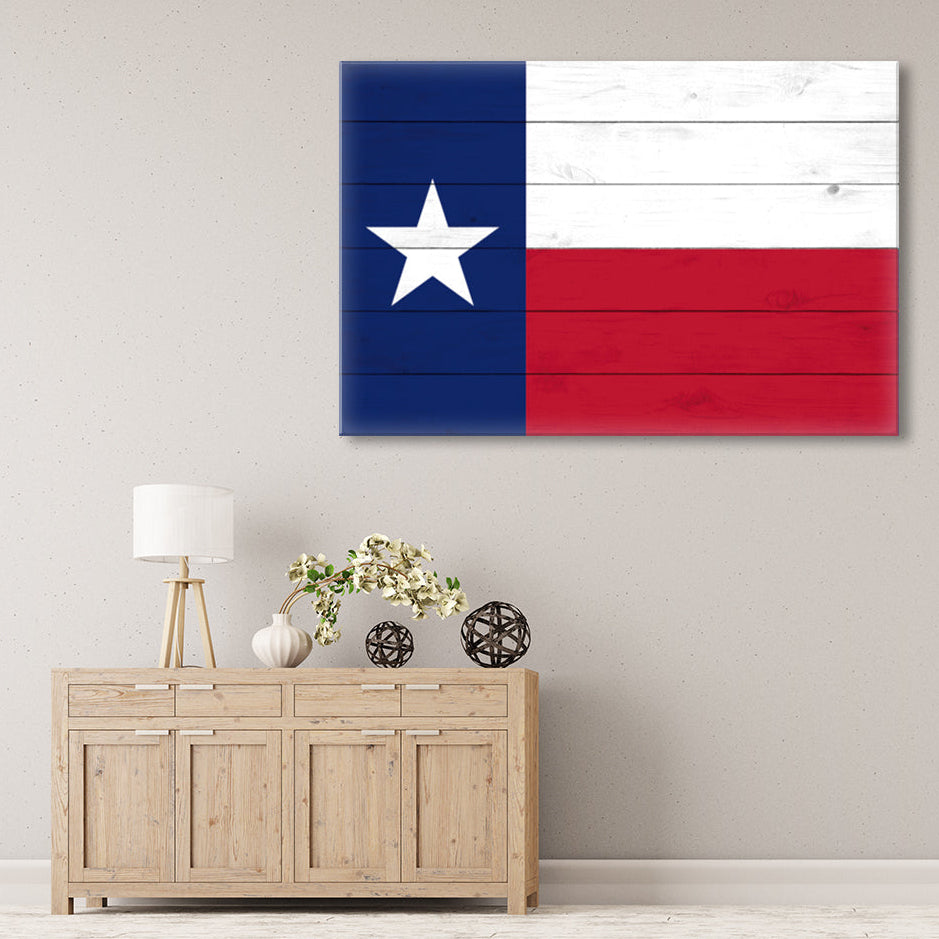 Wooden Blend Texas Flag Canvas Wall Art Print
