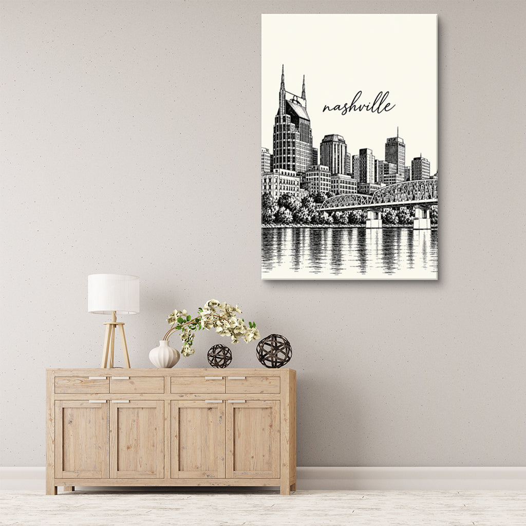 Nashville Sketch Canvas Wall Art Print